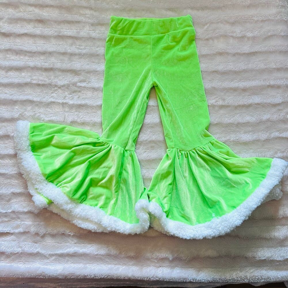 Girls Green Holiday Velvet Bell Bottoms Size 6